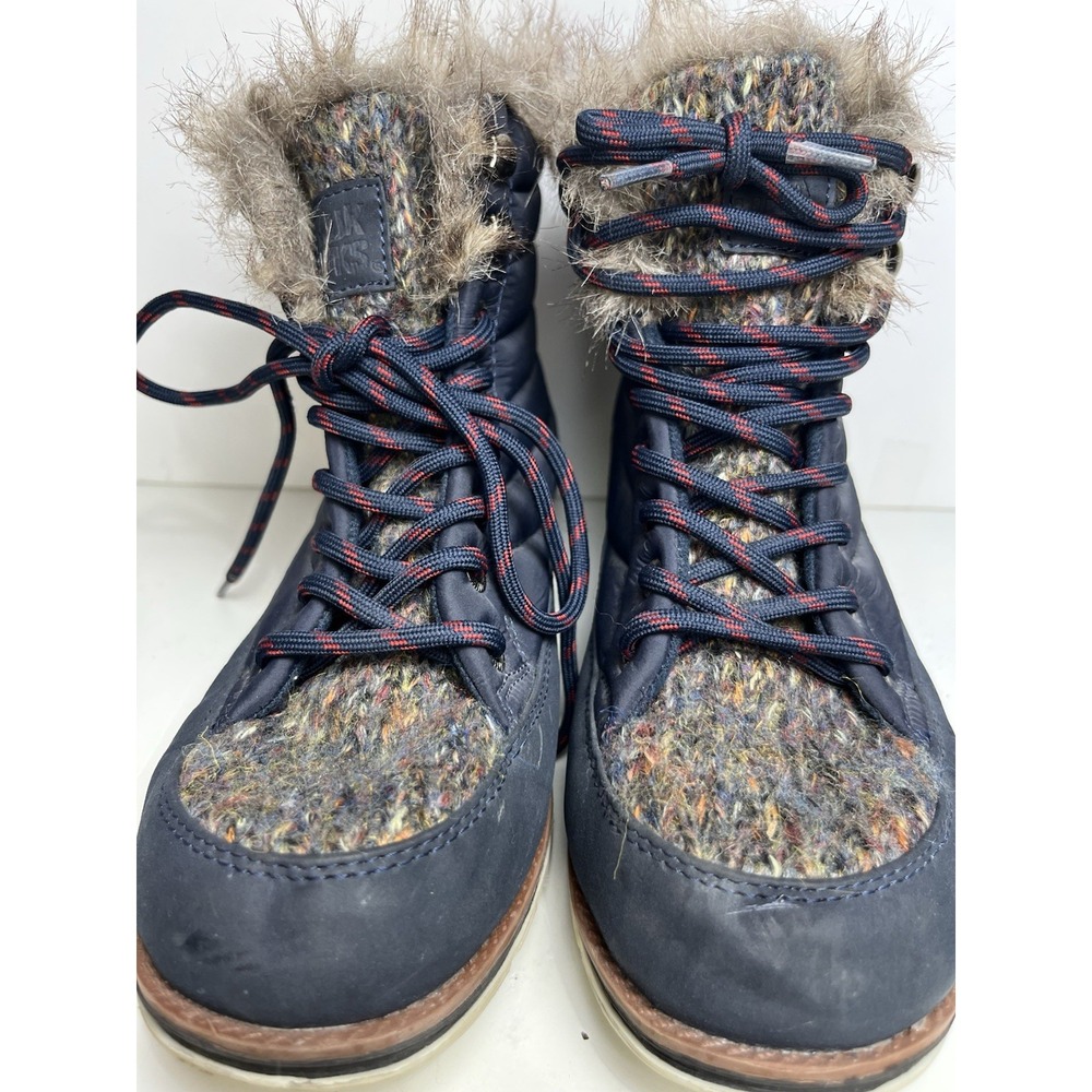 Muk Luks Boots Womens 8 Sigrid Navy Faux Fur Lined Insulated Lace Up Snow Winter